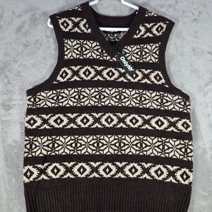 Only NY Fair Isle Sweater Vest‎ Knit Sleeveless Brown Patterned Small
